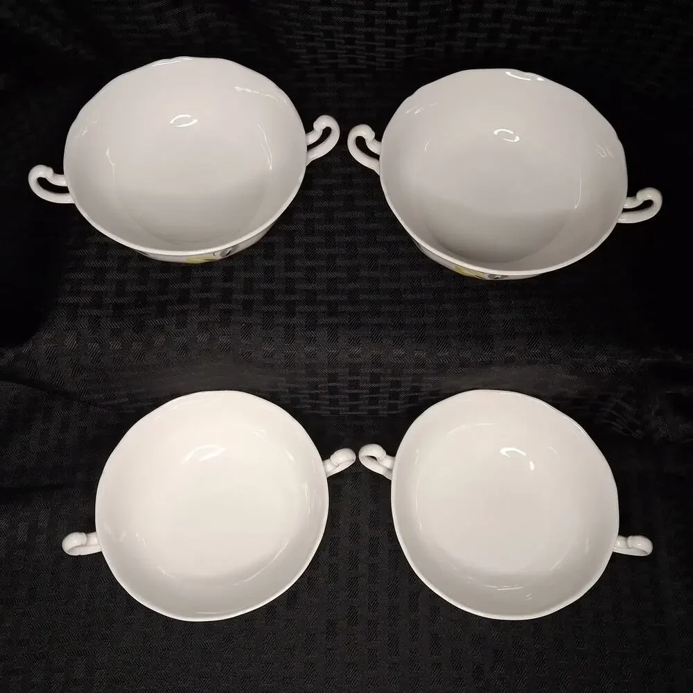 ADDERLEY Fine Bone China England-Carnival 4 Sets Flat Cream Soup Bowl and Saucer